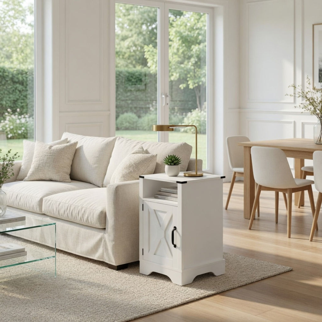 Farmhouse Nightstand with Charging Station & Storage - Multiple Colors
