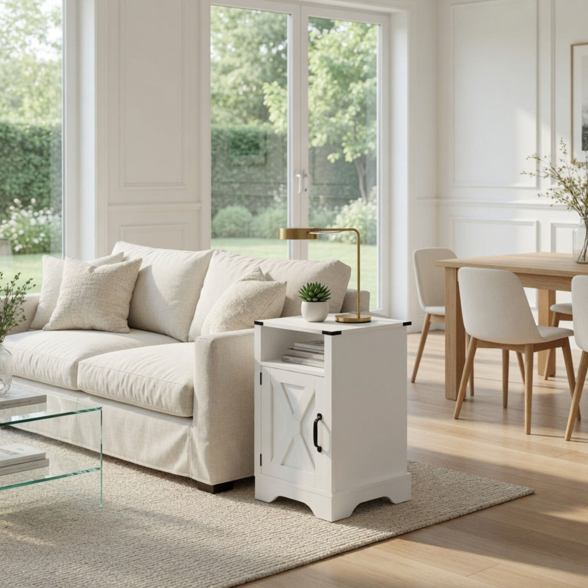 Farmhouse Nightstand with Charging Station & Storage - Multiple Colors
