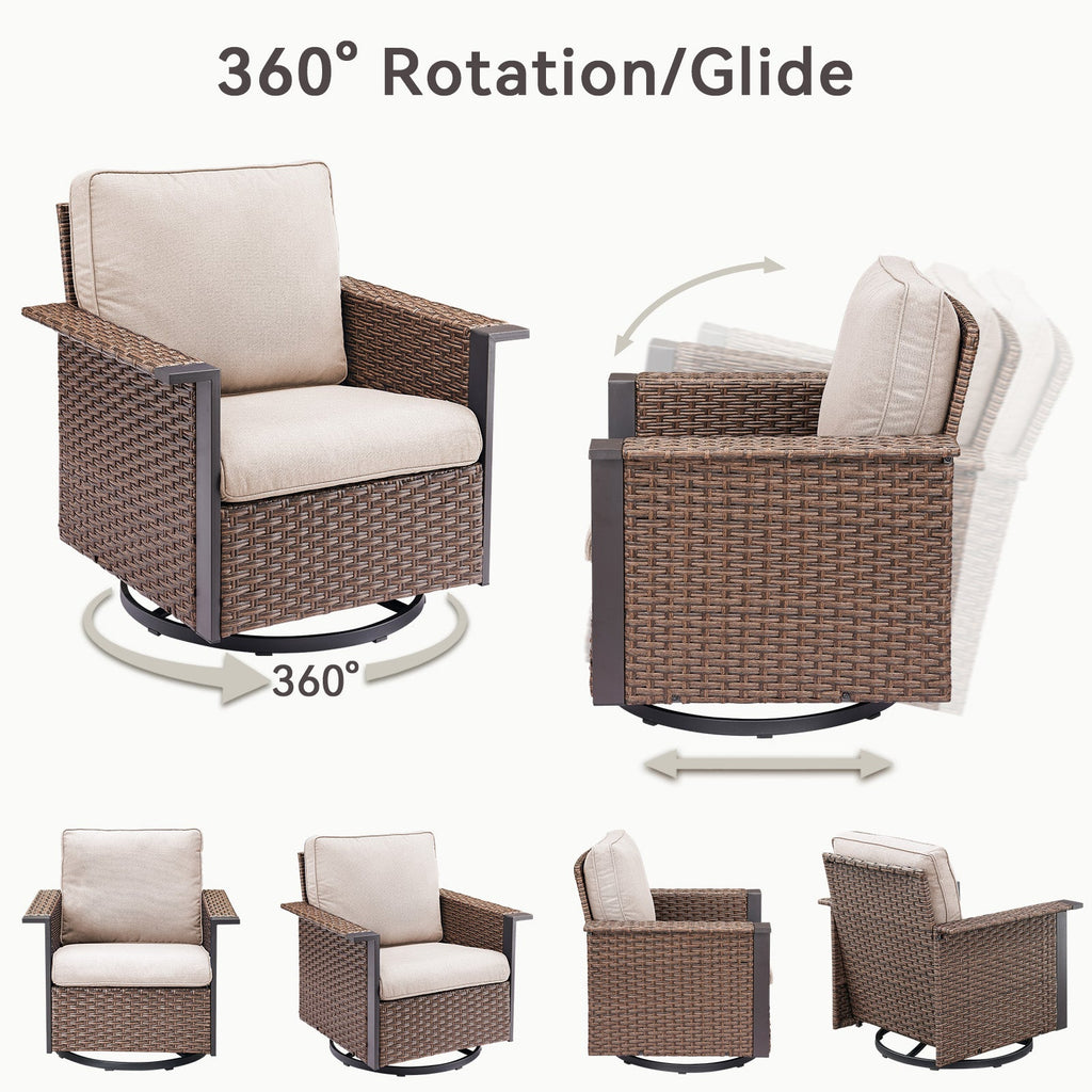 Outdoor Swivel Rocking Chairs with Ergonomic Support - Brown or Gray