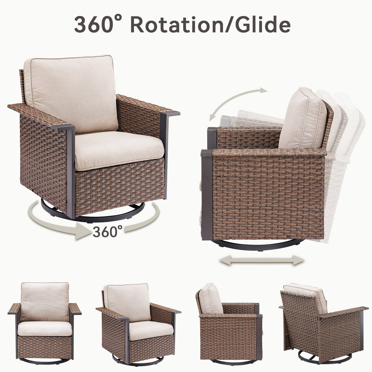Outdoor Swivel Rocking Chairs with Ergonomic Support - Brown or Gray