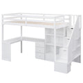 Loft Bed With L Shaped Desk, Drawers, Cabinet, And Storage Staircase