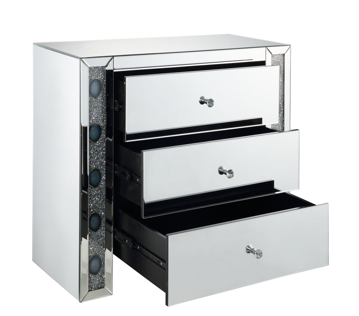Sonia Mirrored Console Cabinet with Faux Agate Panels - Silver