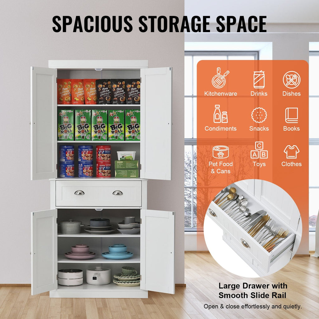 72" Tall Storage Cabinet with Adjustable Shelves | White
