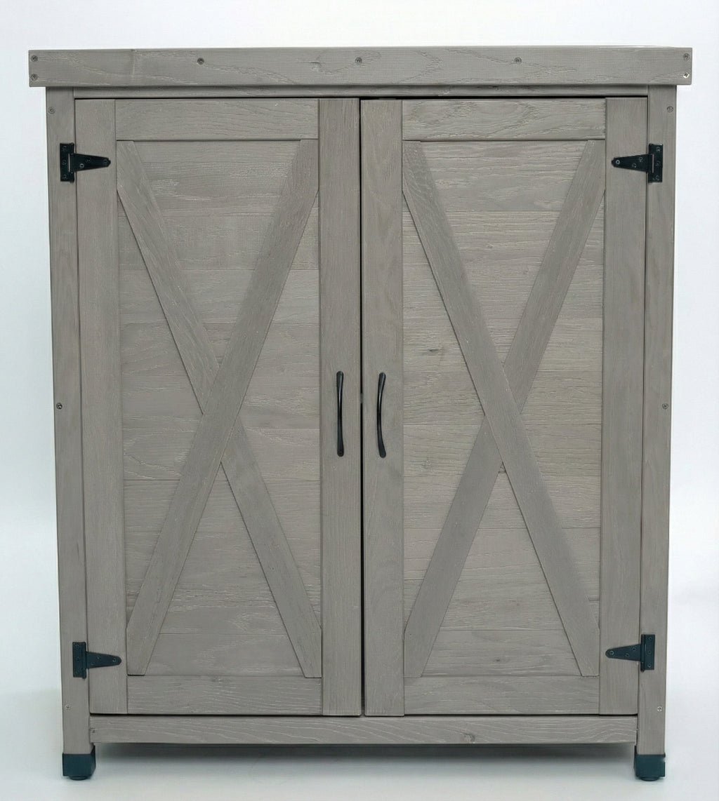 Potting Bench with Metal Top and Storage Cabinet - Solid Wood