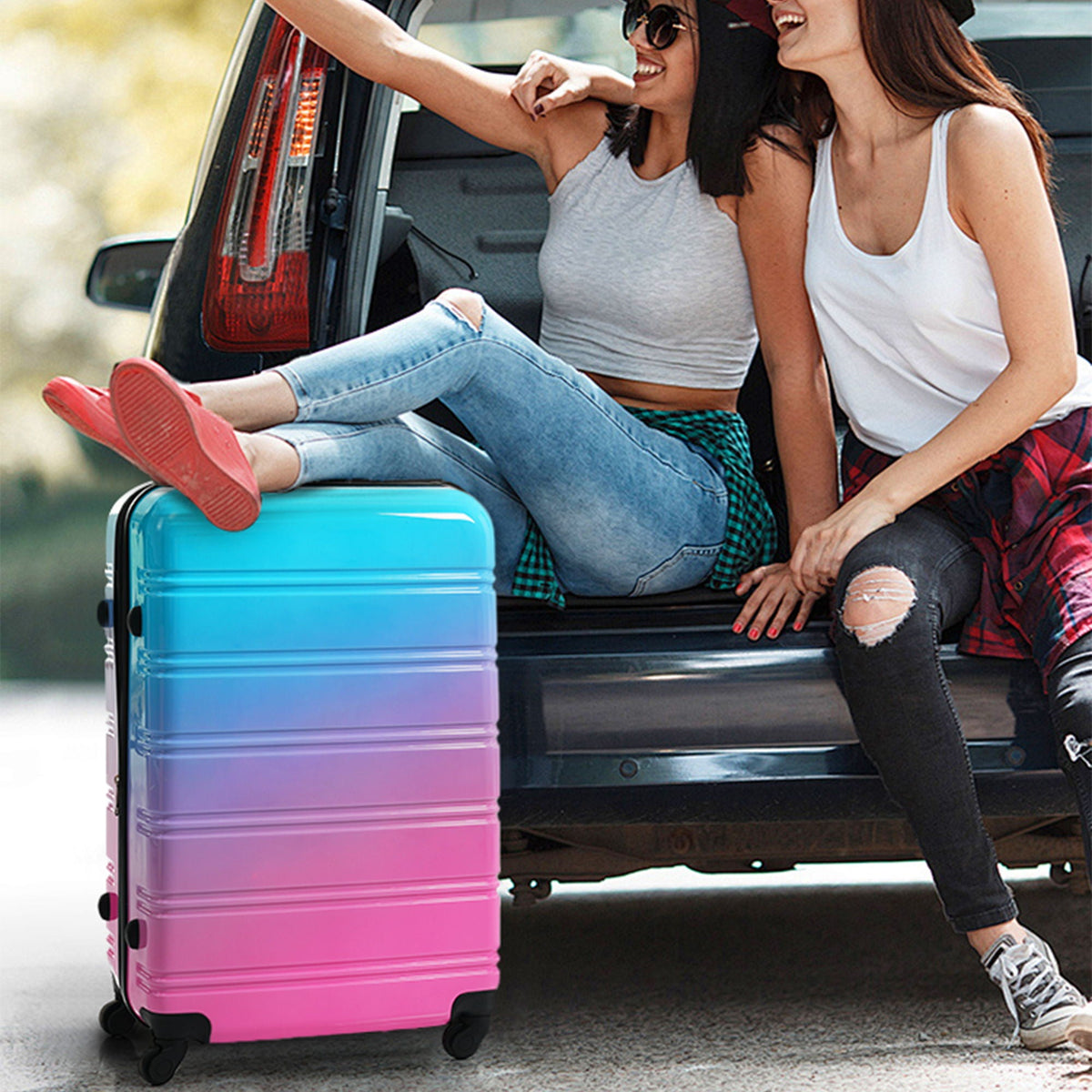 Gradient Color Hardshell Luggage Set with Spinner Wheels and TSA Lock – Light Blue or Purple