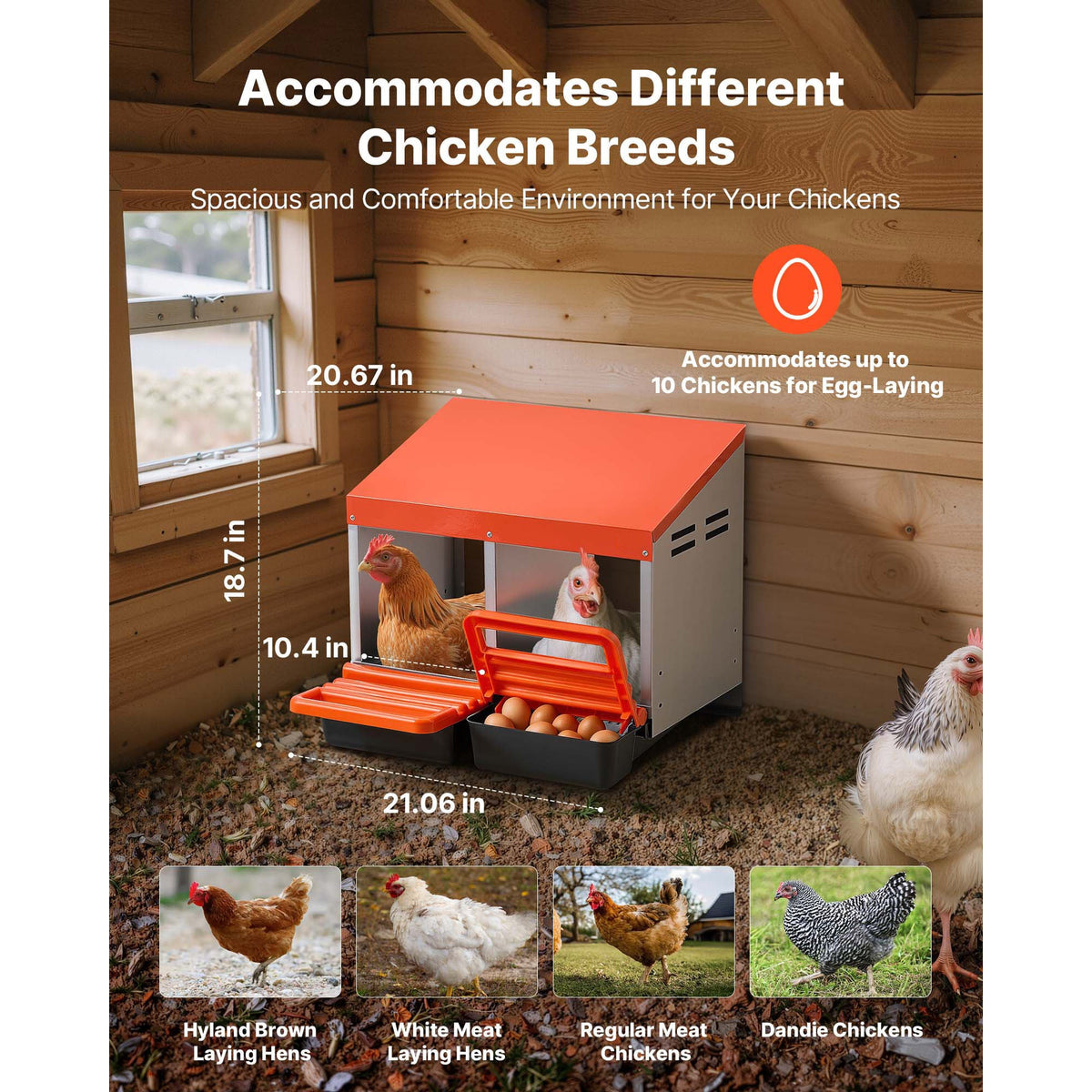 2-Compartment Chicken Nesting Box with Easy Egg Collection - Silver