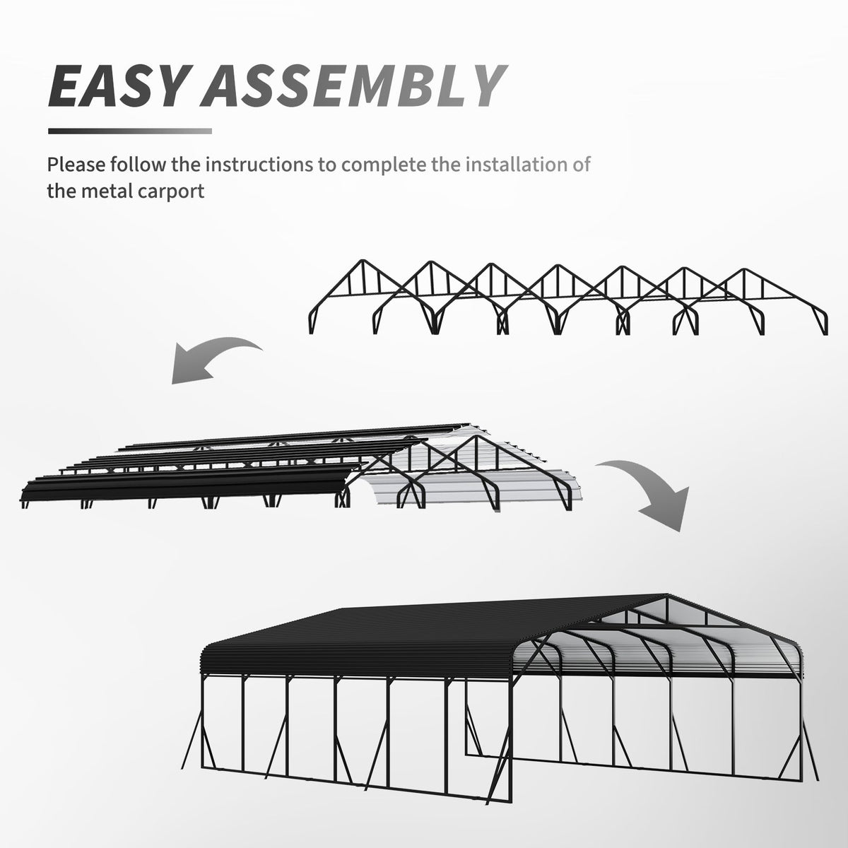 Heavy Duty Carport Canopy 20'X30' with Galvanized Steel Roof - Steel