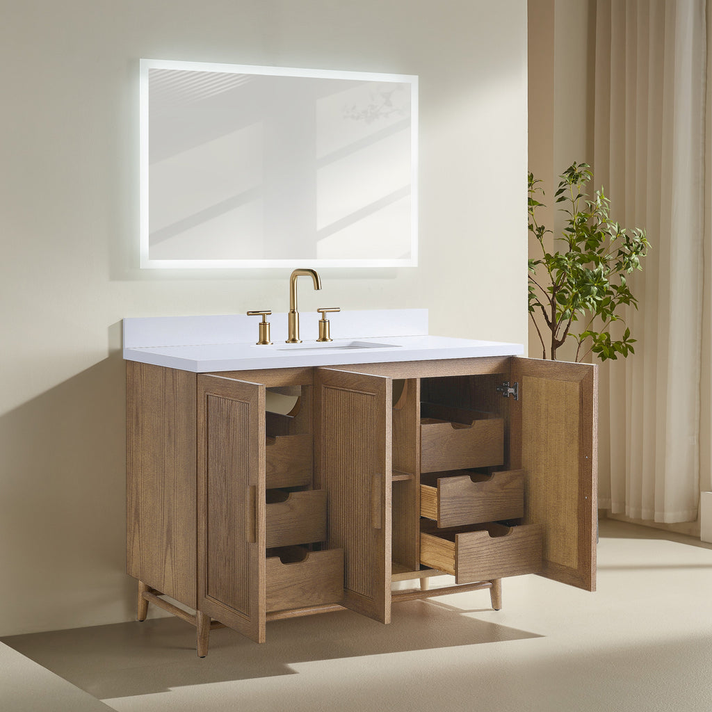 Fully Assembled 48" Freestanding Single Sink Light Coffee Bathroom Vanity