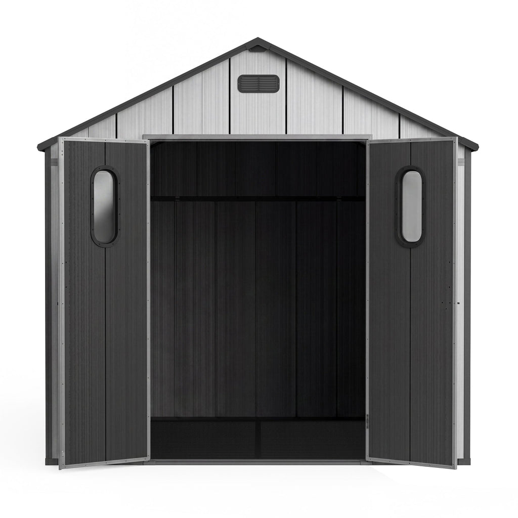 8x8 Ft Resin Outdoor Storage Shed with Floor - Weatherproof Resin