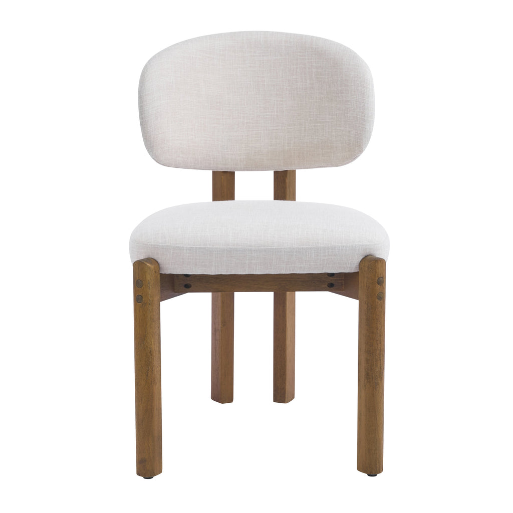 Beige Upholstered Mid-Century Dining Chair with Walnut Frame - Beige