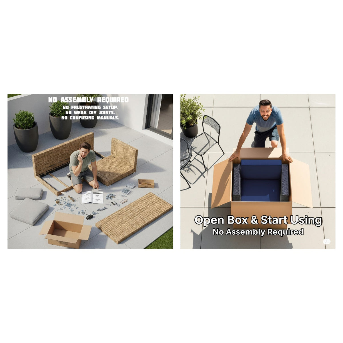 6-Person Wicker Outdoor Seating Group with Cushions