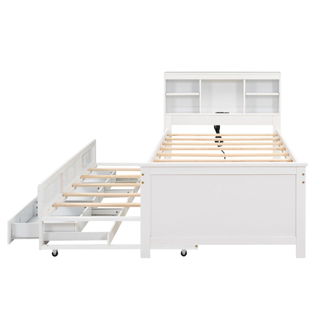 Platform Bed with Storage Headboard, USB, Trundle & 3 Drawers - Twin or Full