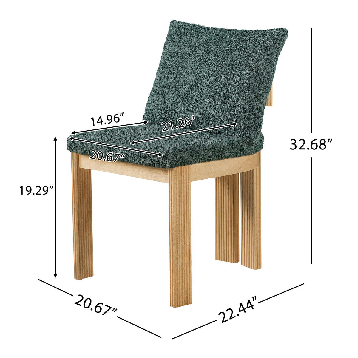 5-Piece Indoor Dining Set with Fluted Wood Table - Green Boucle