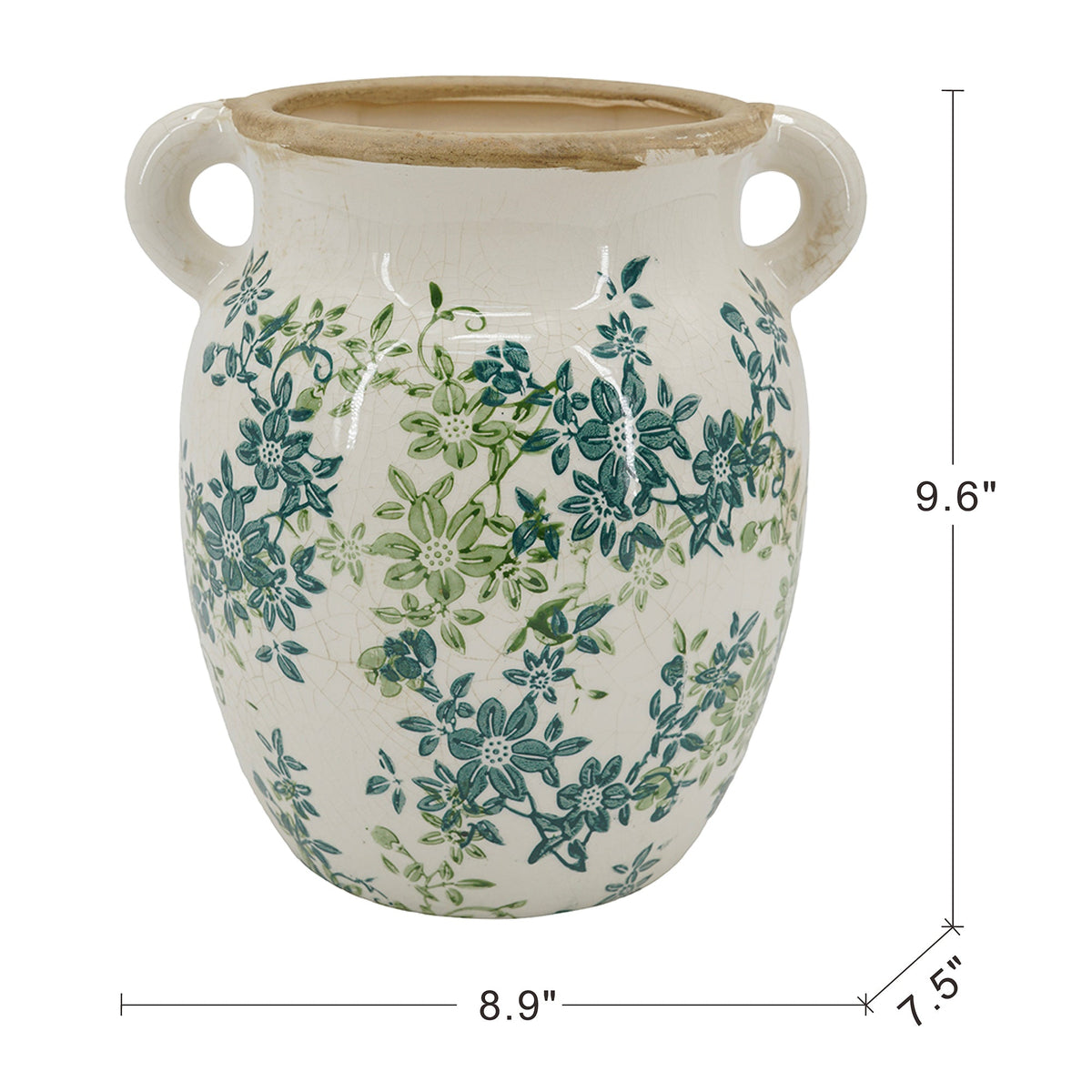 Floral Twin-Handle Vase with Wildflower Design - Ivory