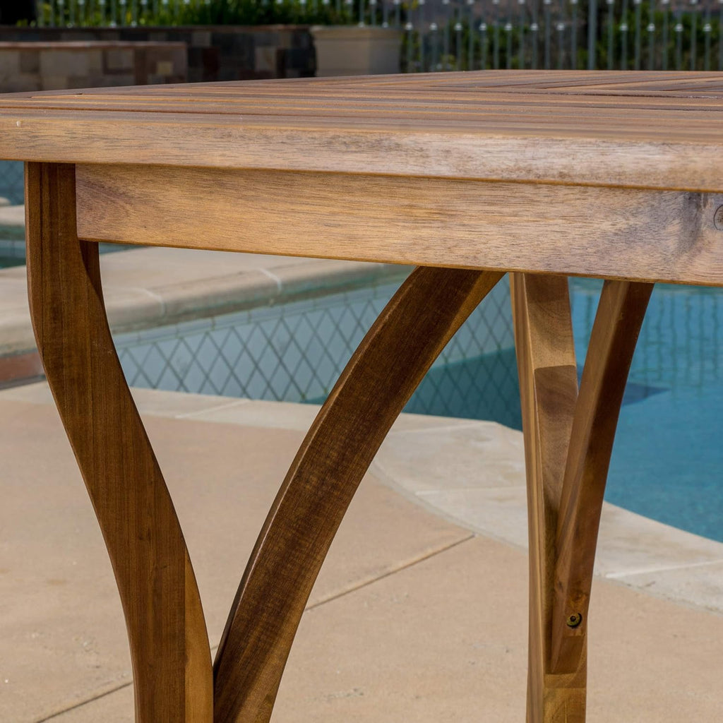 Acacia Wood Outdoor Dining Set with Cushions - 7 Piece Patio Set, Cream