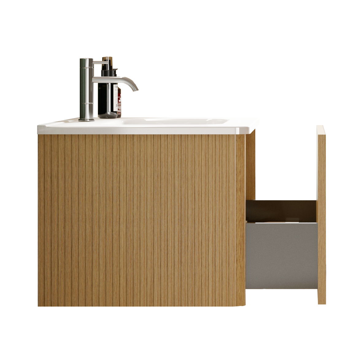Striped Bathroom Vanity with Ceramic Sink - Wall Mounted, Floating, Curved Safety Edges