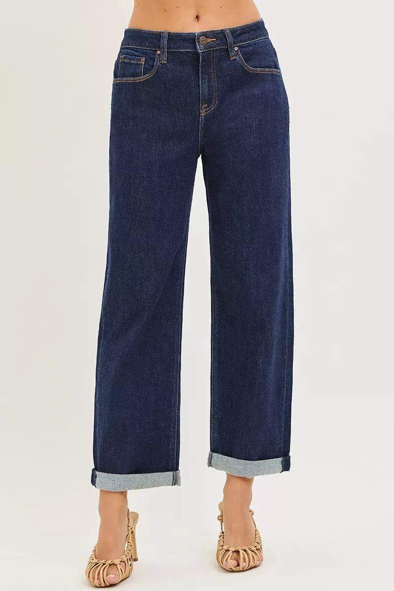 RISEN Slouchy Cropped  Boyfriend Jeans With Cuffed Hem