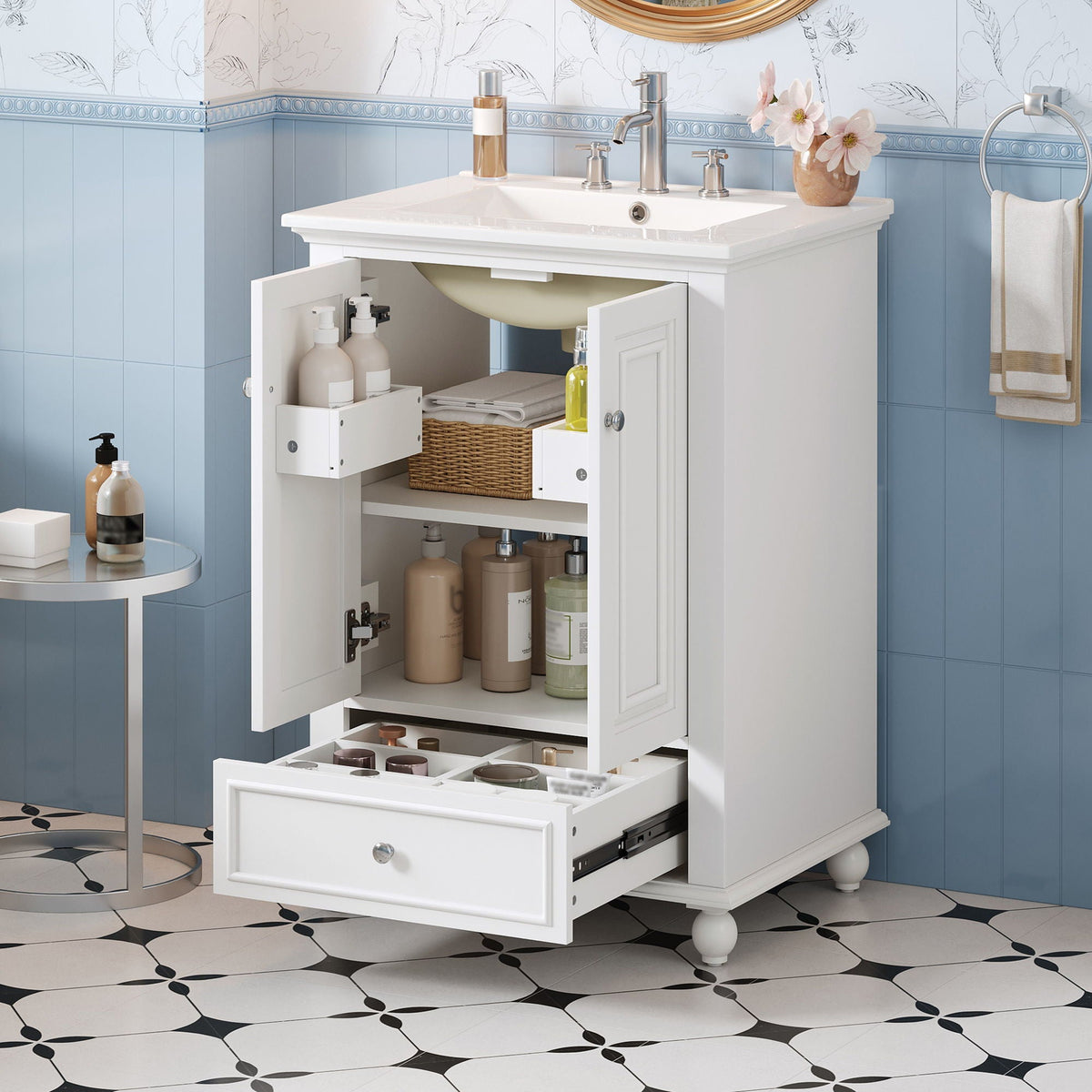 Modern Bathroom Vanity With Sink, Cabinet, And Drawers