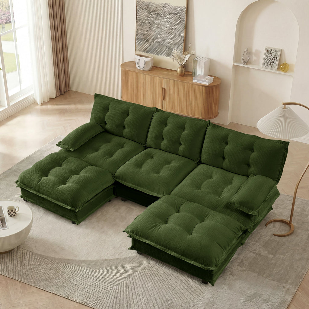 107" U Shaped Modular Sectional Sofa with Ottomans - Chenille