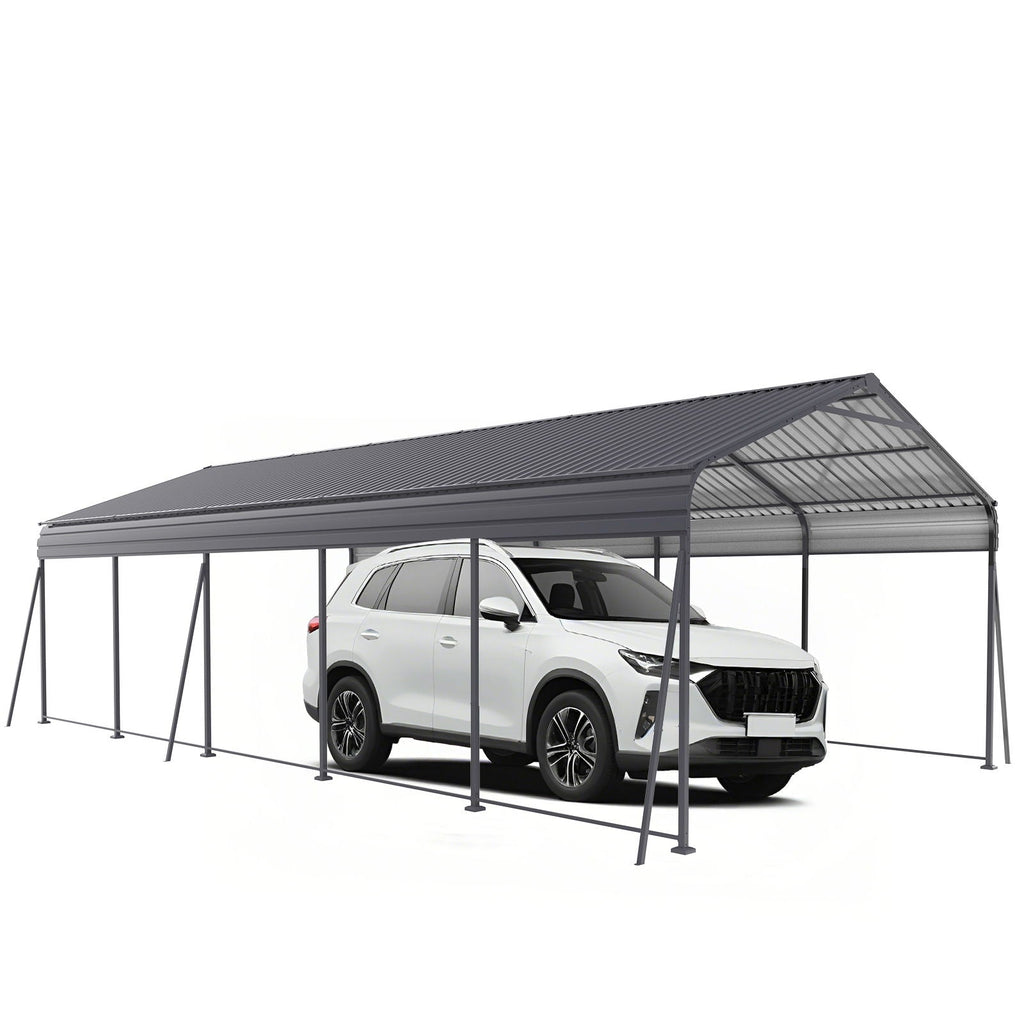 Heavy Duty Metal Carport with Galvanized Steel Roof - Gray
