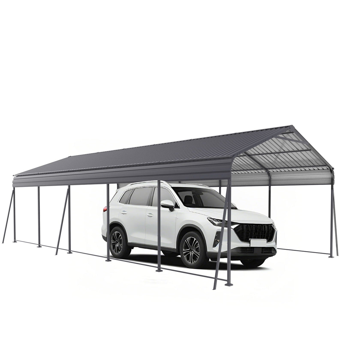 Heavy Duty Metal Carport with Galvanized Steel Roof - Gray