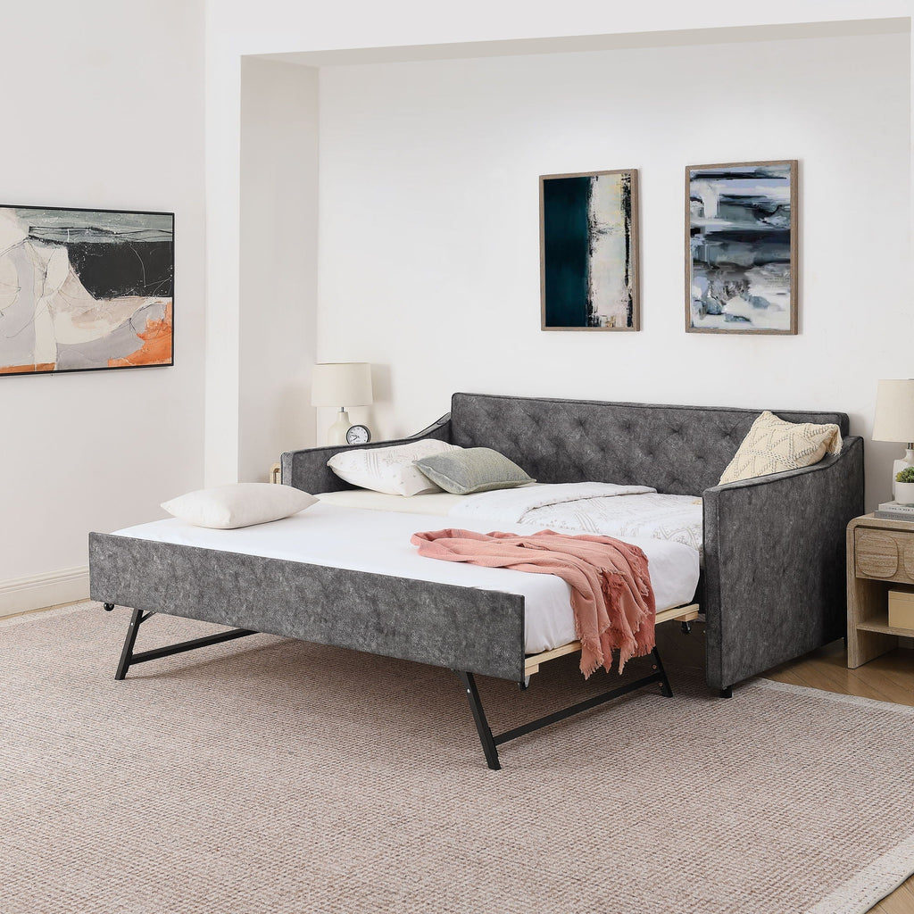 Twin Trundle Bed with Pop Up Trundle and USB Charging Armrest - Multiple Colors