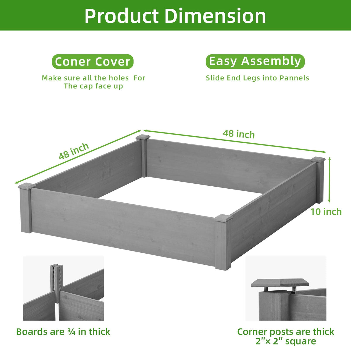 Outdoor Raised Garden Bed Planter with Tool-Free Assembly - Dark Gray