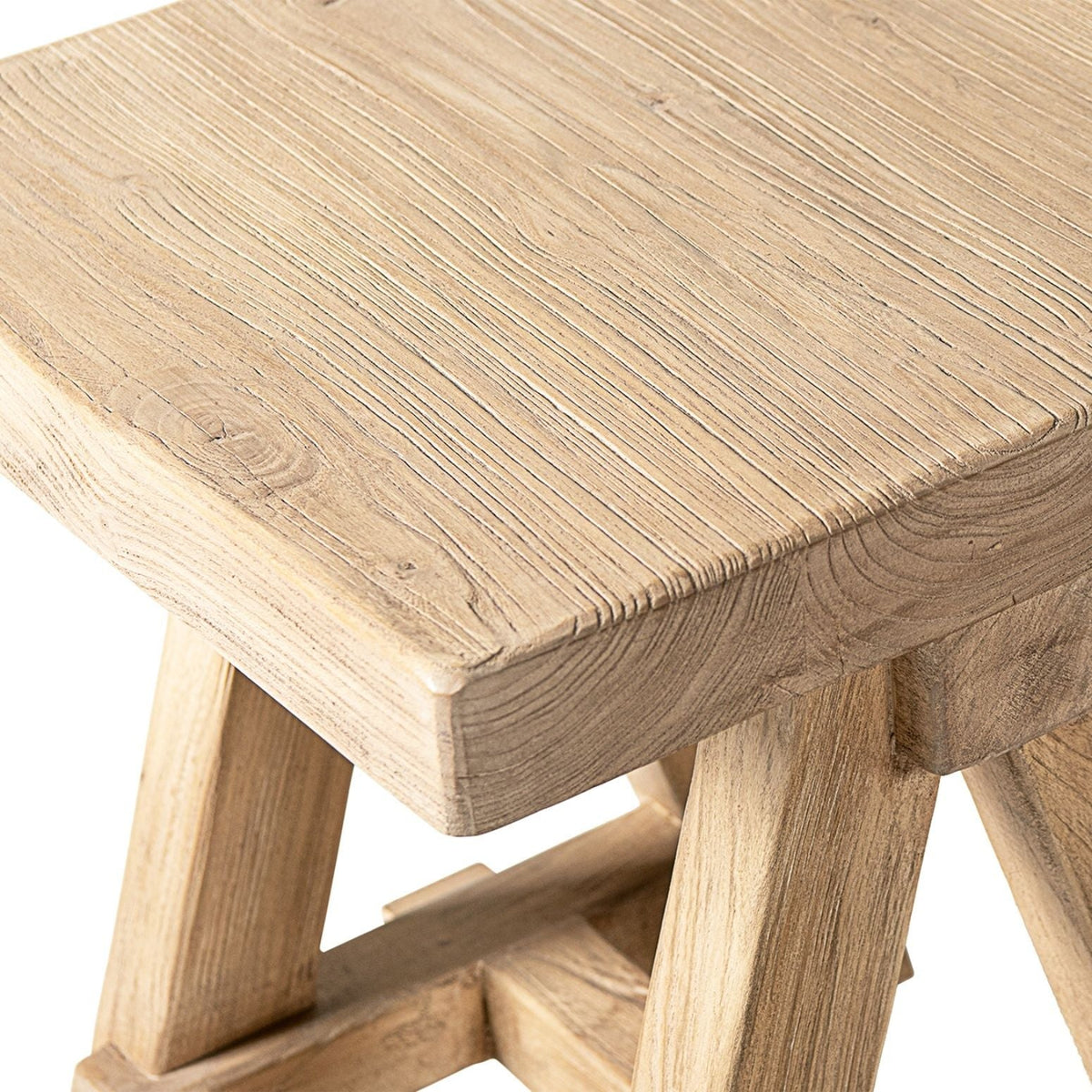 Trestle Coffee Table with Solid Reclaimed Elm Construction - Dark or Light Brown