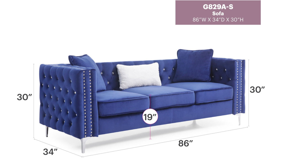 Paige Tufted Sofa with Faux Diamond Buttons - Multiple Colors