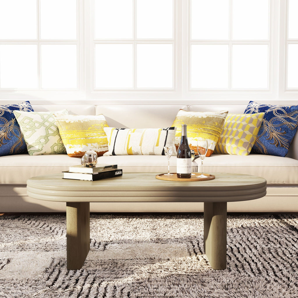 Oval Fluted Coffee Table with Fluted Detail - Natural