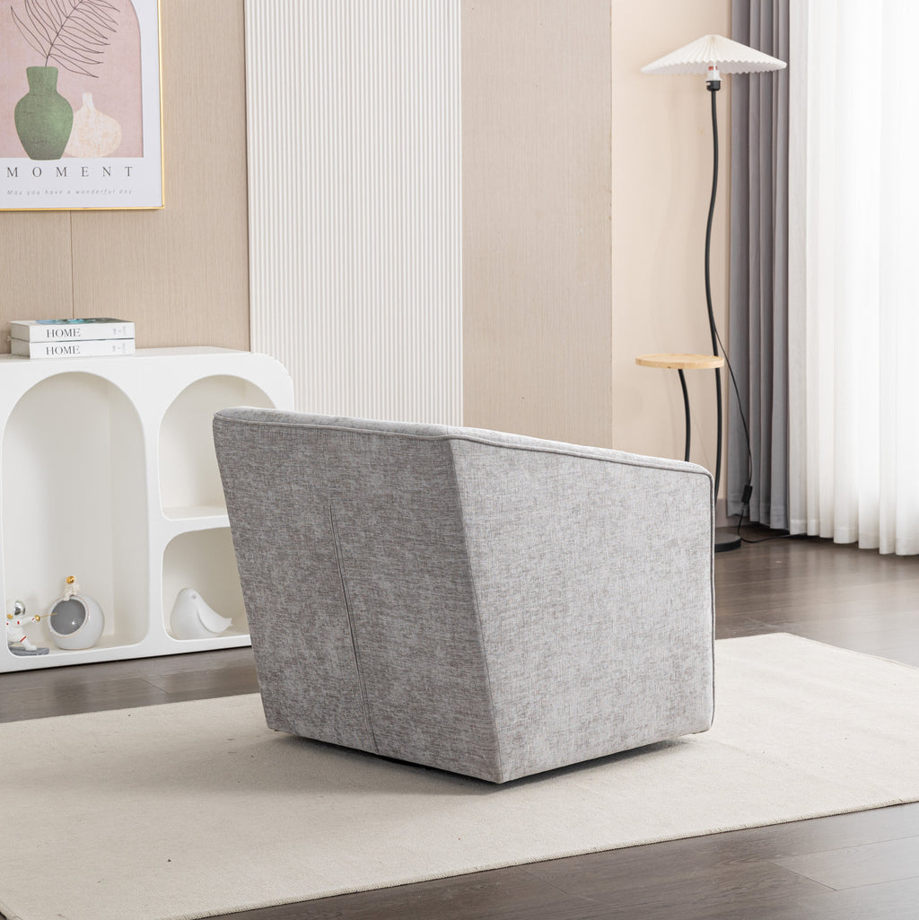 Modern Upholstered Barrel Armchair with 360° Swivel - Gray