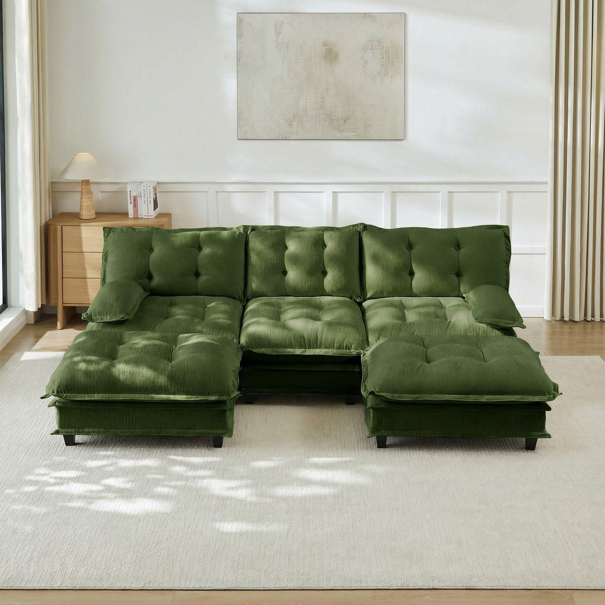 107" U Shaped Modular Sectional Sofa with Ottomans - Chenille