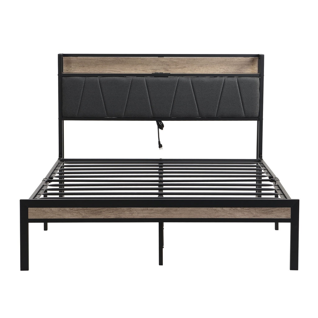 Modern Platform Bed Frame with LED Lights and USB Charging - Dark Brown or Light Brown