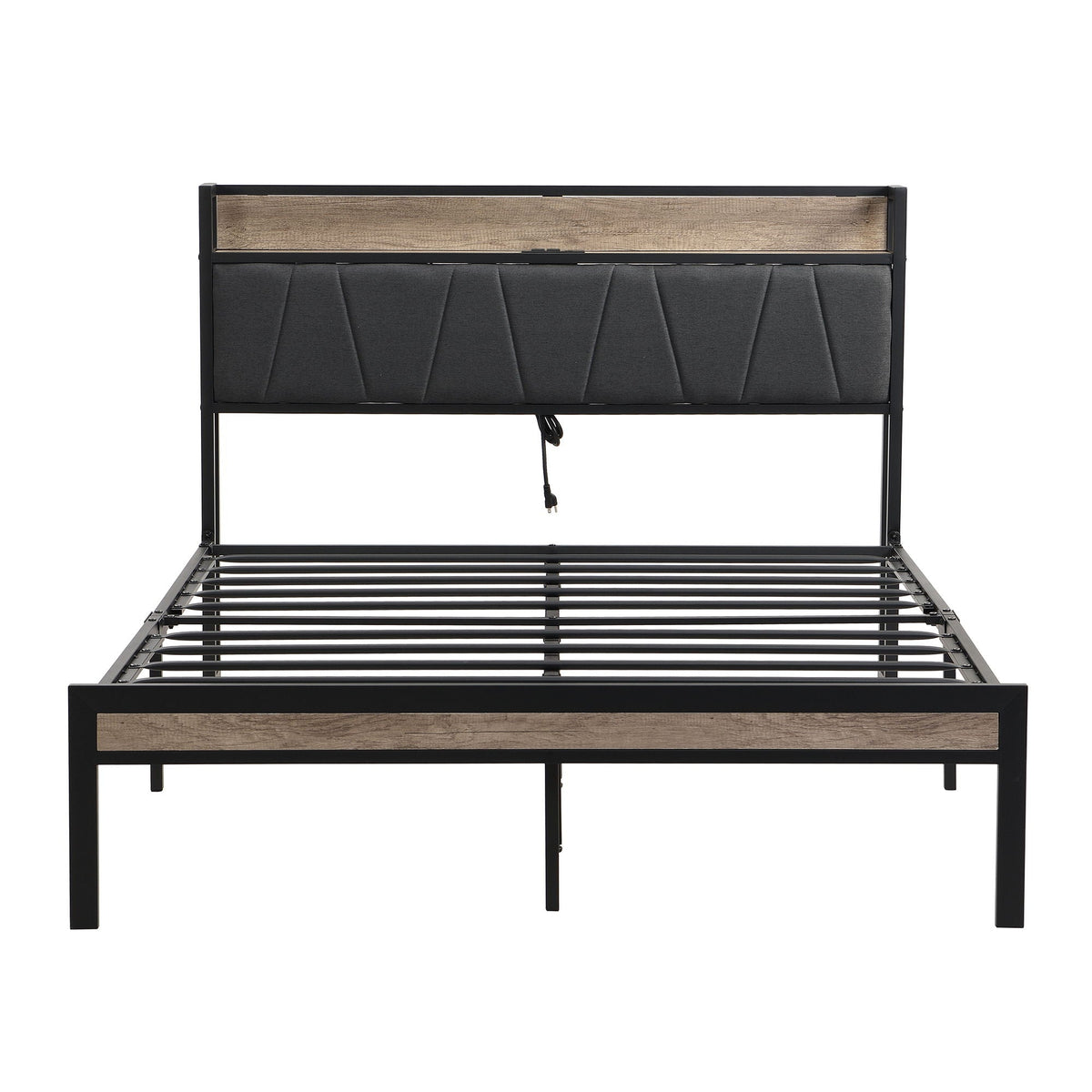 Modern Platform Bed Frame with LED Lights and USB Charging - Dark Brown or Light Brown