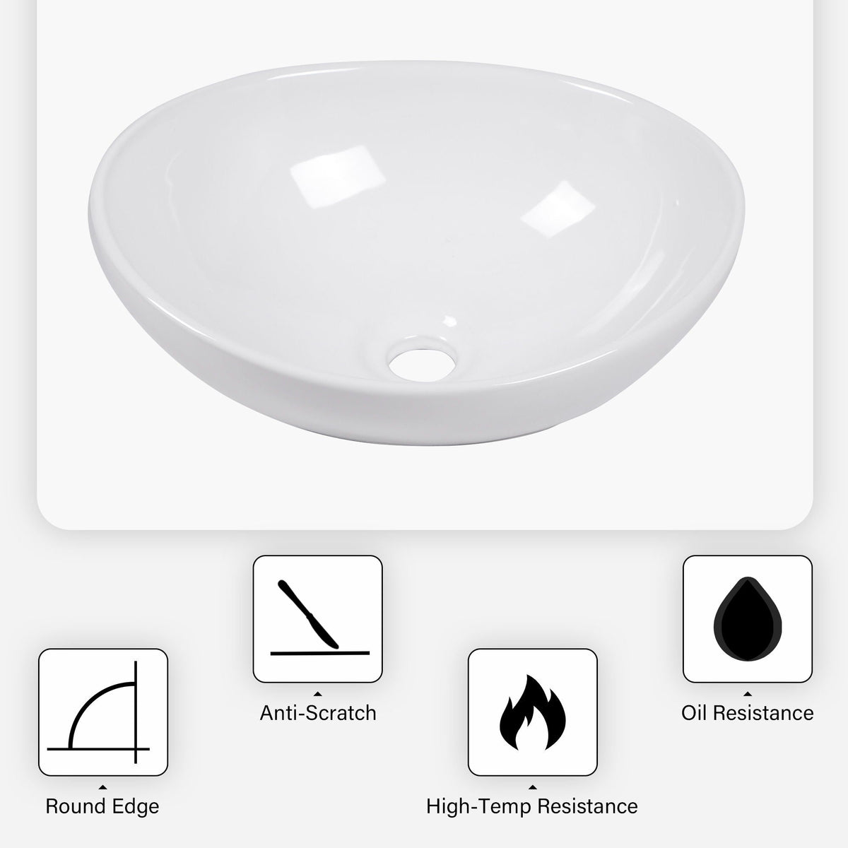 Oval Vessel Bathroom Sink - White