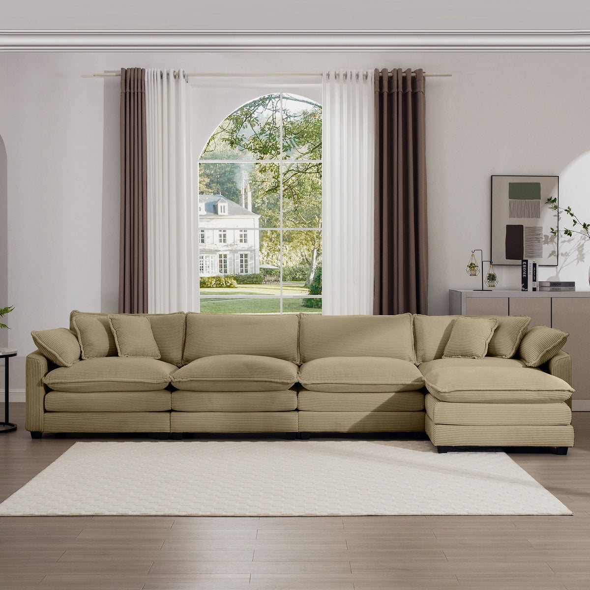 Modern Oversized Modular Cushion Sofa With Ottoman, Low Back, Deep Seating Sofa Set
