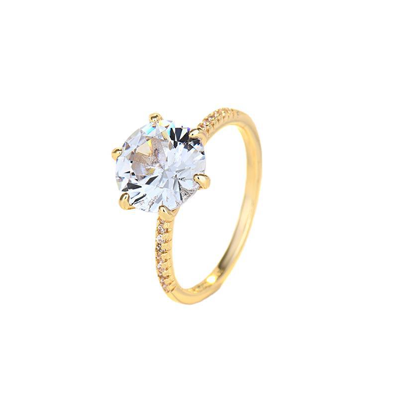 Fashionable Geometric Six-Prong Diamond Ring