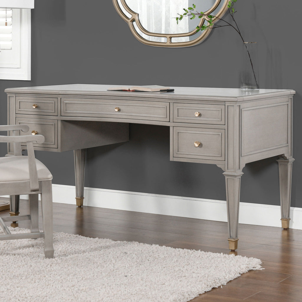 Dauphin 5 Drawer Executive Desk with Solid Rubber Hardwood - Gray or Light Brown