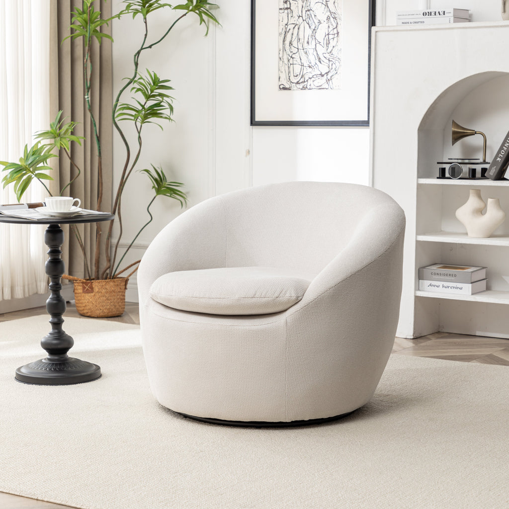 Winnie Modern Teddy Fabric Barrel Chair with 360° Swivel - Beige