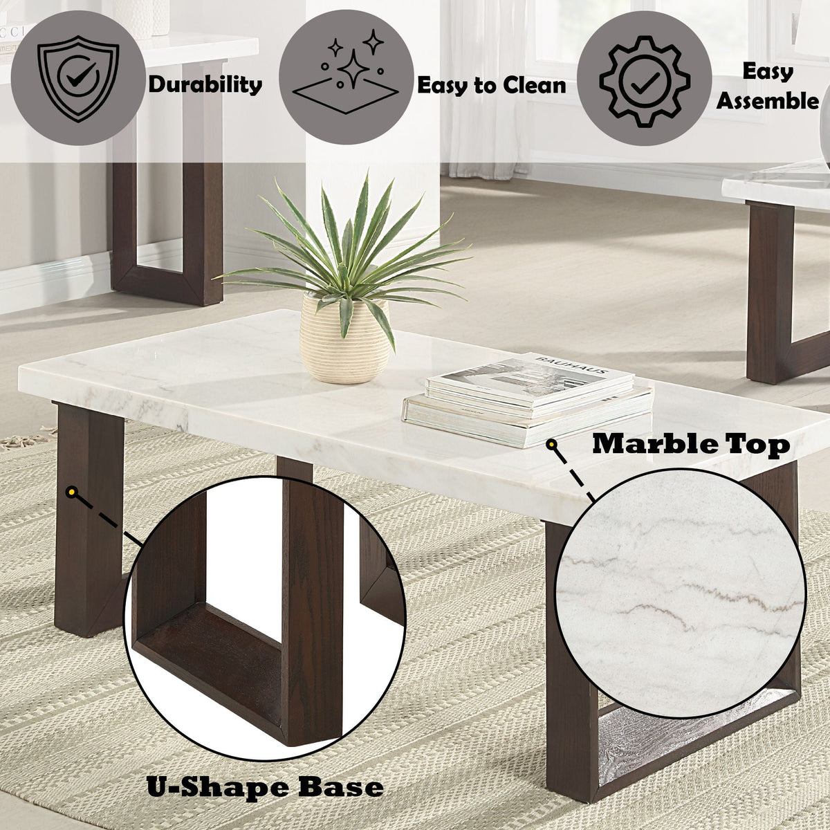 Edwyn Natural Marble Top End Table with Marble Top - White