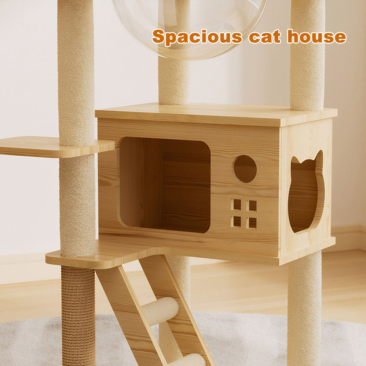 Modern Cat Tower with Sisal Scratching Posts and Top Perch - Natural / White