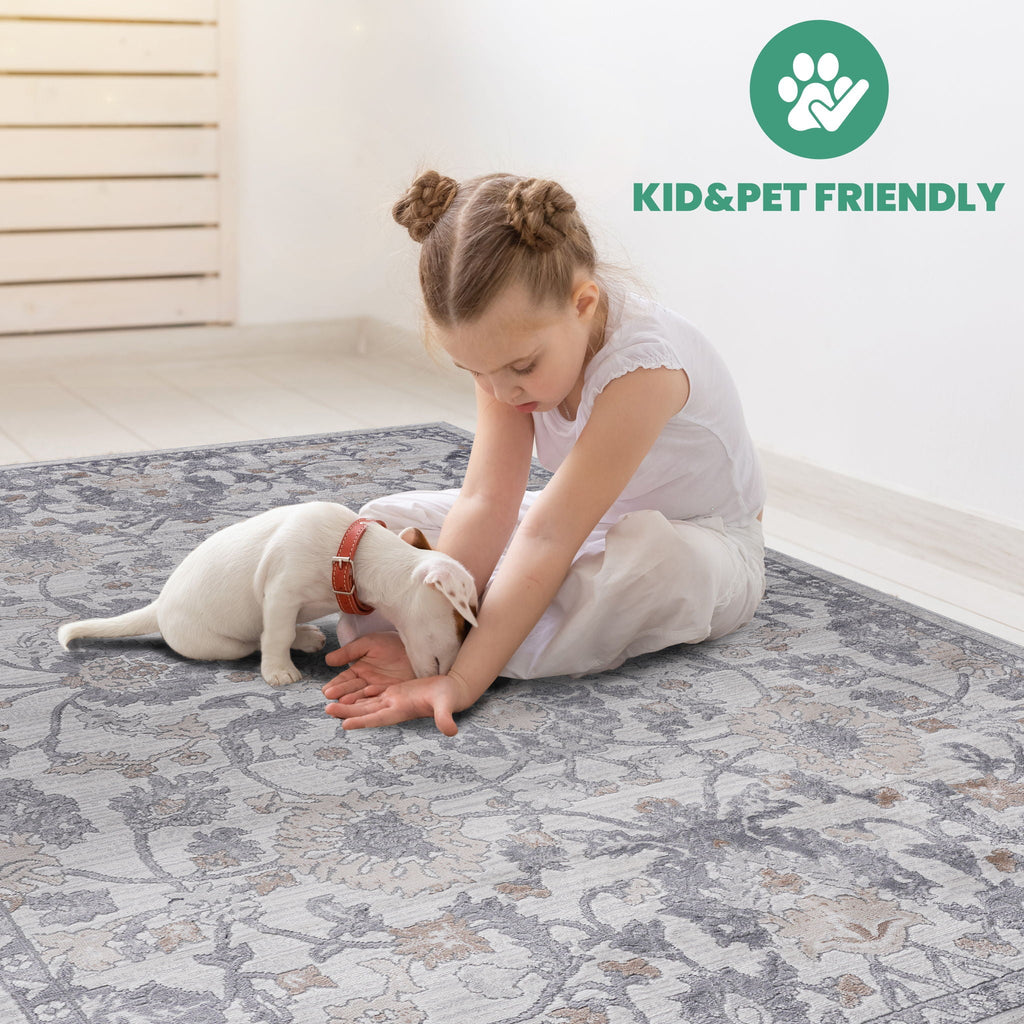 Oriental Runner Rug with Non-Shedding Polypropylene - Blue or Gray