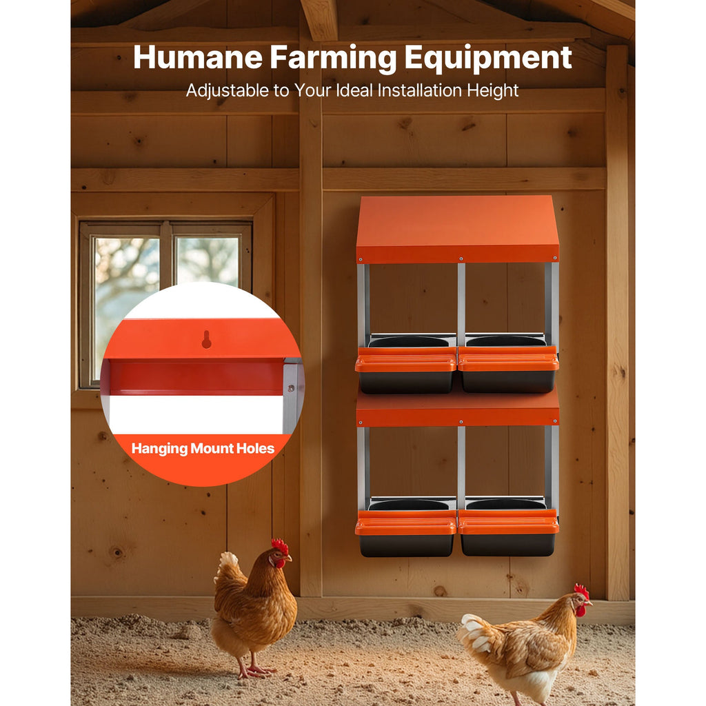 2-Compartment Chicken Nesting Box with Easy Egg Collection - Silver