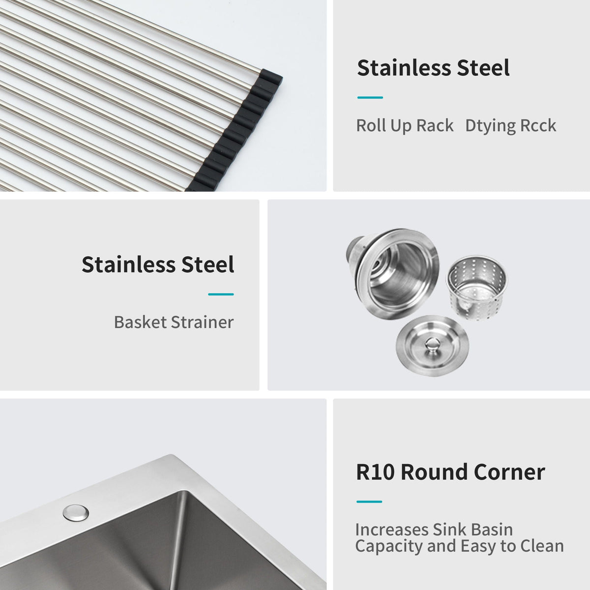 Stainless Steel Drop In Kitchen Sink with Noise Reduction - Gray