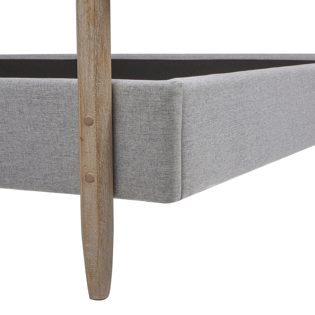 Low Upholstered Platform Bed with Natural Wood Legs - Gray