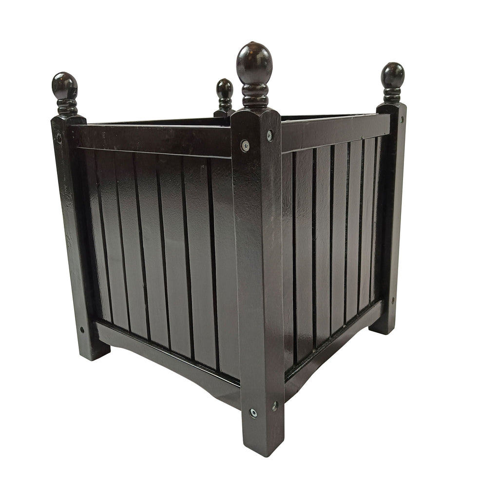 Square Outdoor Planter with Solid Wood Construction - Black