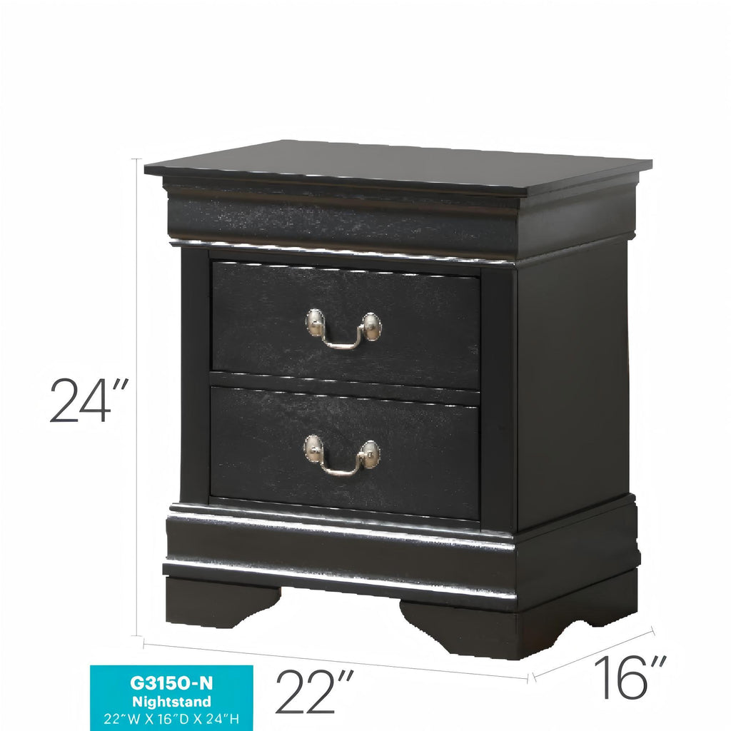 Louis Phillipe Wood Nightstand with Storage Drawers - Multiple Colors