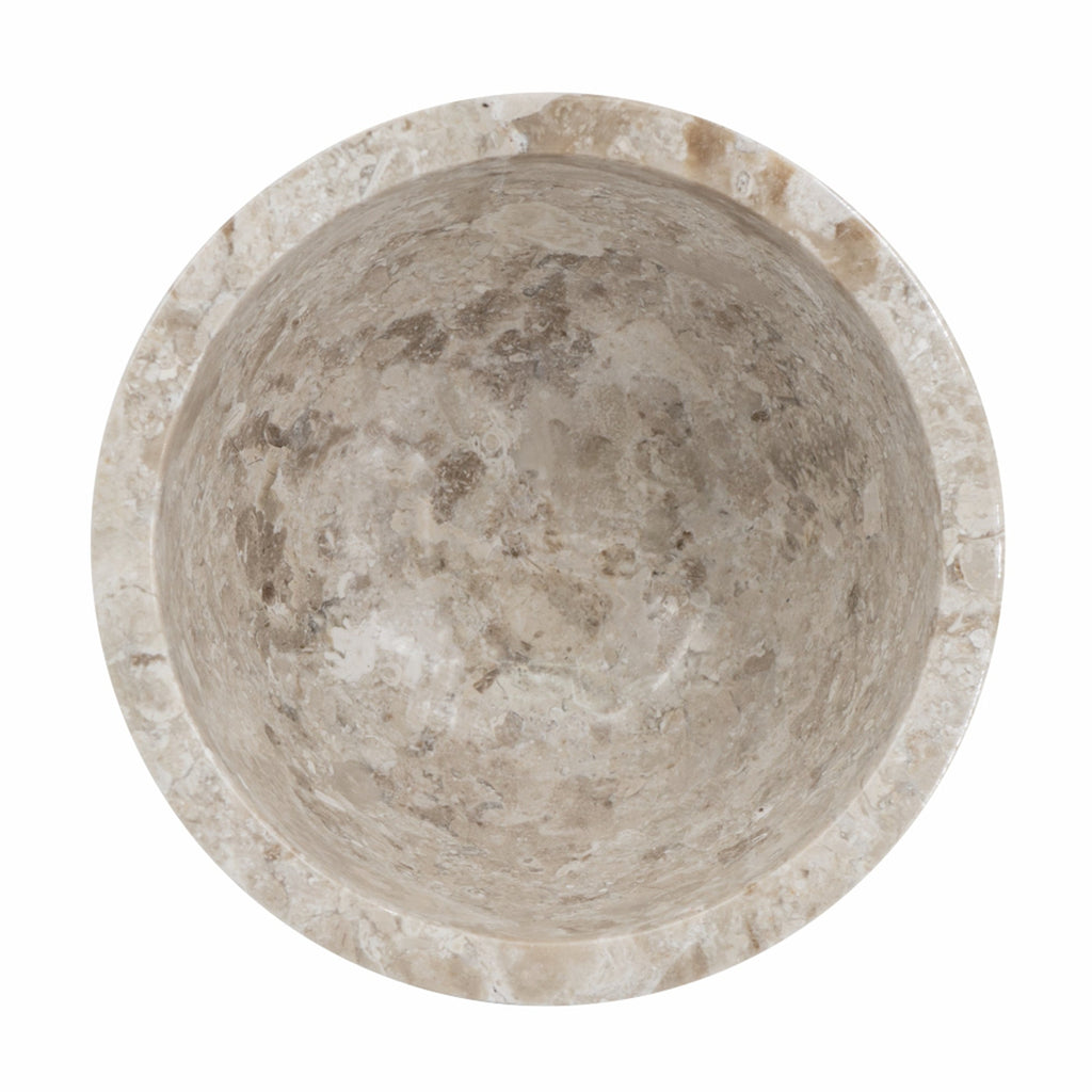 Round Marble Pedestal Bowl with Cylindrical Base - Cream