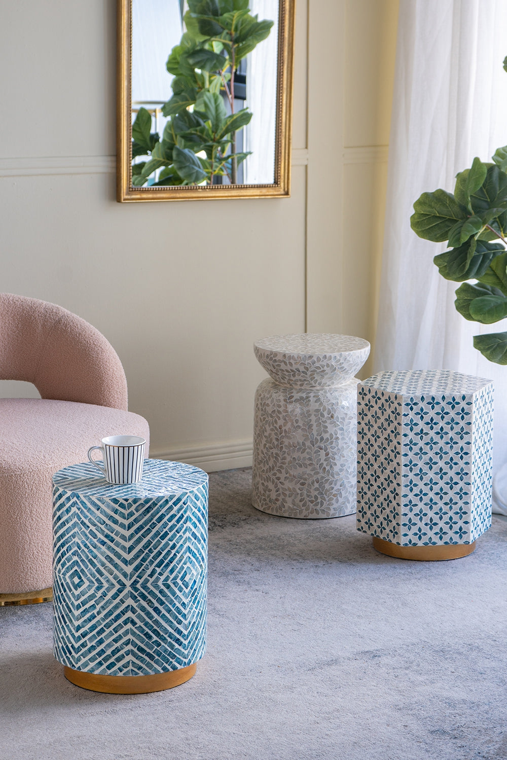 14" Round Accent Stool with Gold Base