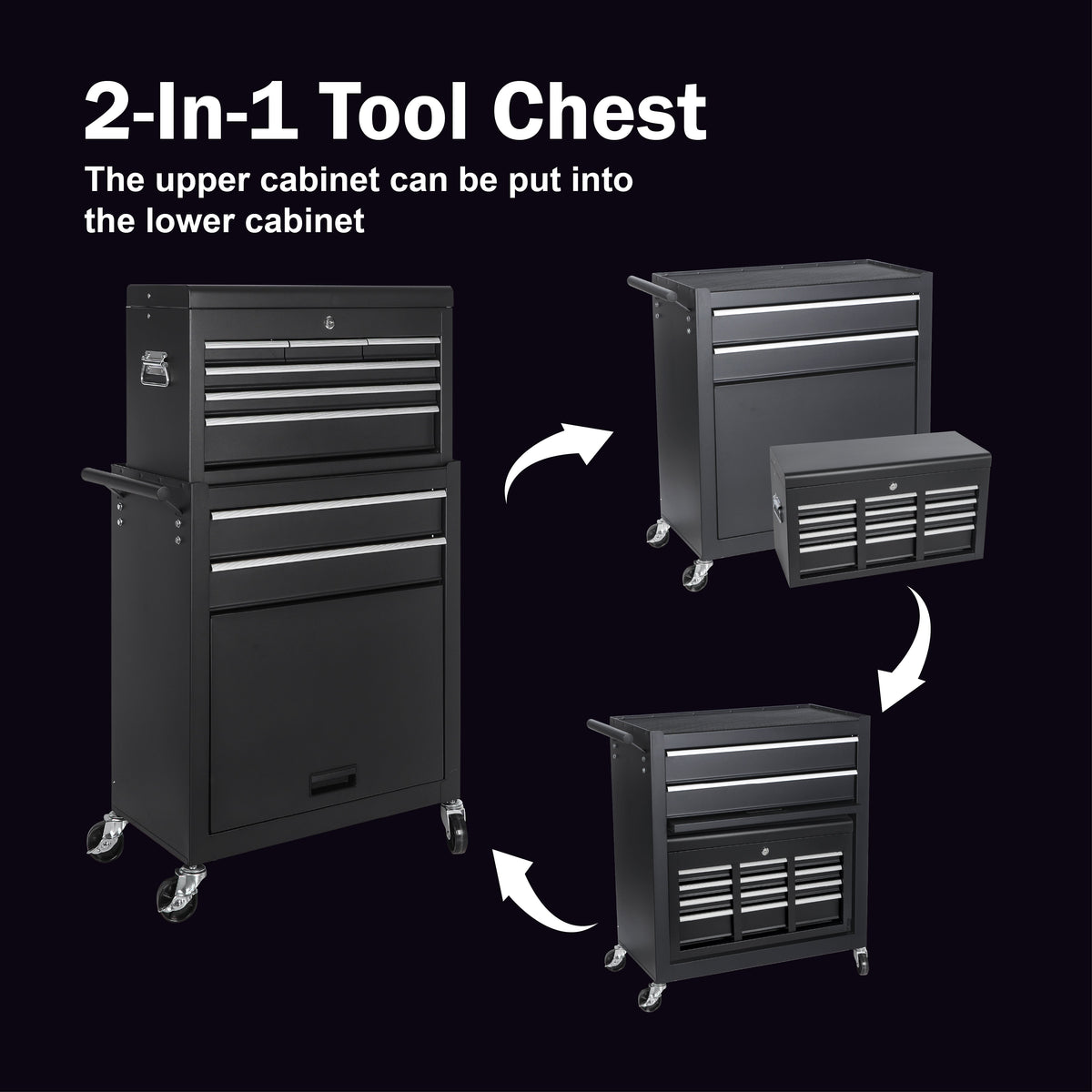 8-Drawer Rolling Tool Storage Cabinet with Detachable Top - Steel